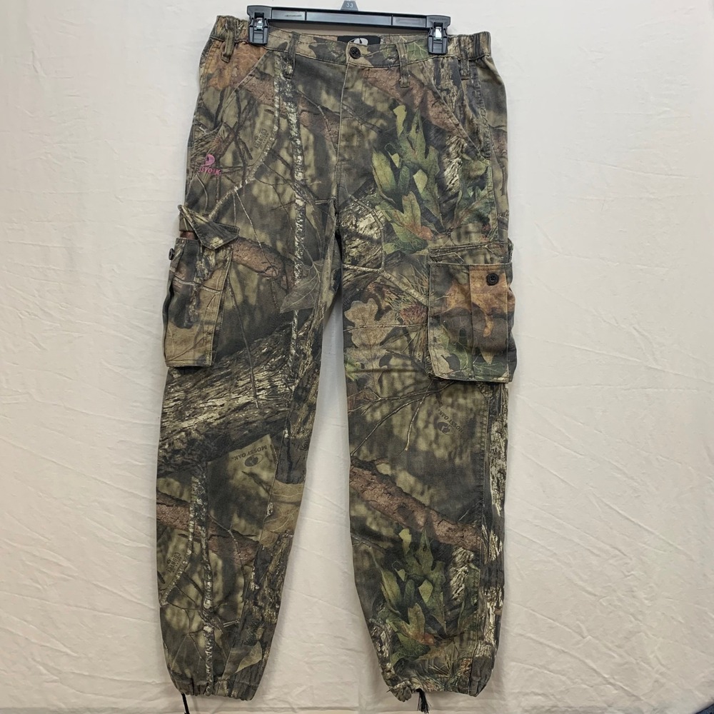 Mossy Oak Break-Up Country Camo Cargo Pants Womens Medium‎ Pink Logo Drawstring